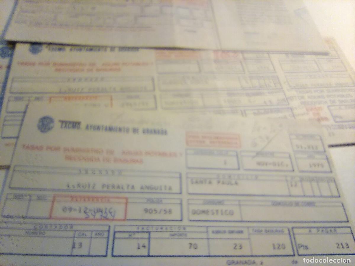 Cartas comerciales: LOTE DE 9 RECIBO DE AGUA BASURA Y OTRO AYUNTAMIENTO DE GRANADA A&Ntilde;OS 70