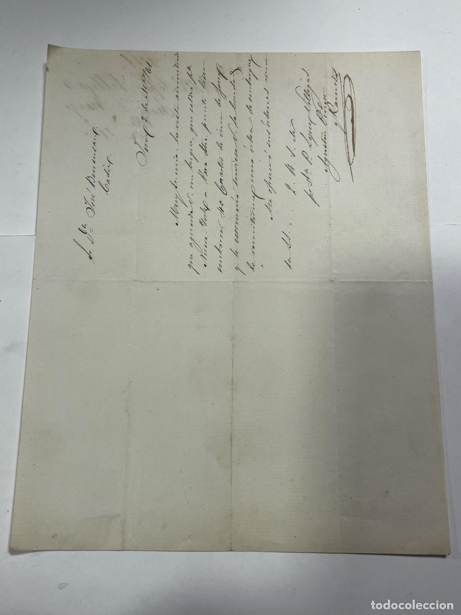 Cartas comerciales: CARTA. 1861. BENSUSAN EN C&Aacute;DIZ A PEDRO L&Oacute;PEZ VILLEGAS DE JEREZ.