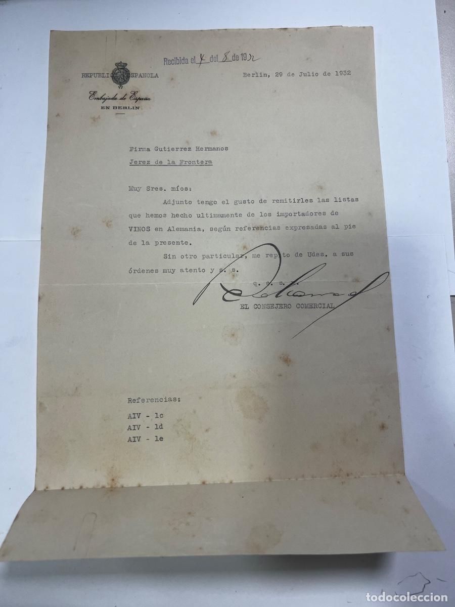 Cartas comerciales: CARTA. REPUBLICA ESPA&Ntilde;OLA. EMBAJADA ESPA&Ntilde;A. BERL&Iacute;N. 1932. CONSEJERO COMERCIAL.