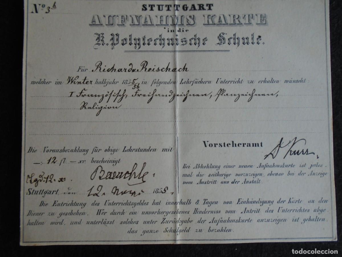 Cartas comerciales: (PA-261000)TARJETA DE ADMISION A LA ESCUELA POLITECNICA DE STUTTGART(ALEMANIA) A&Ntilde;O 1857