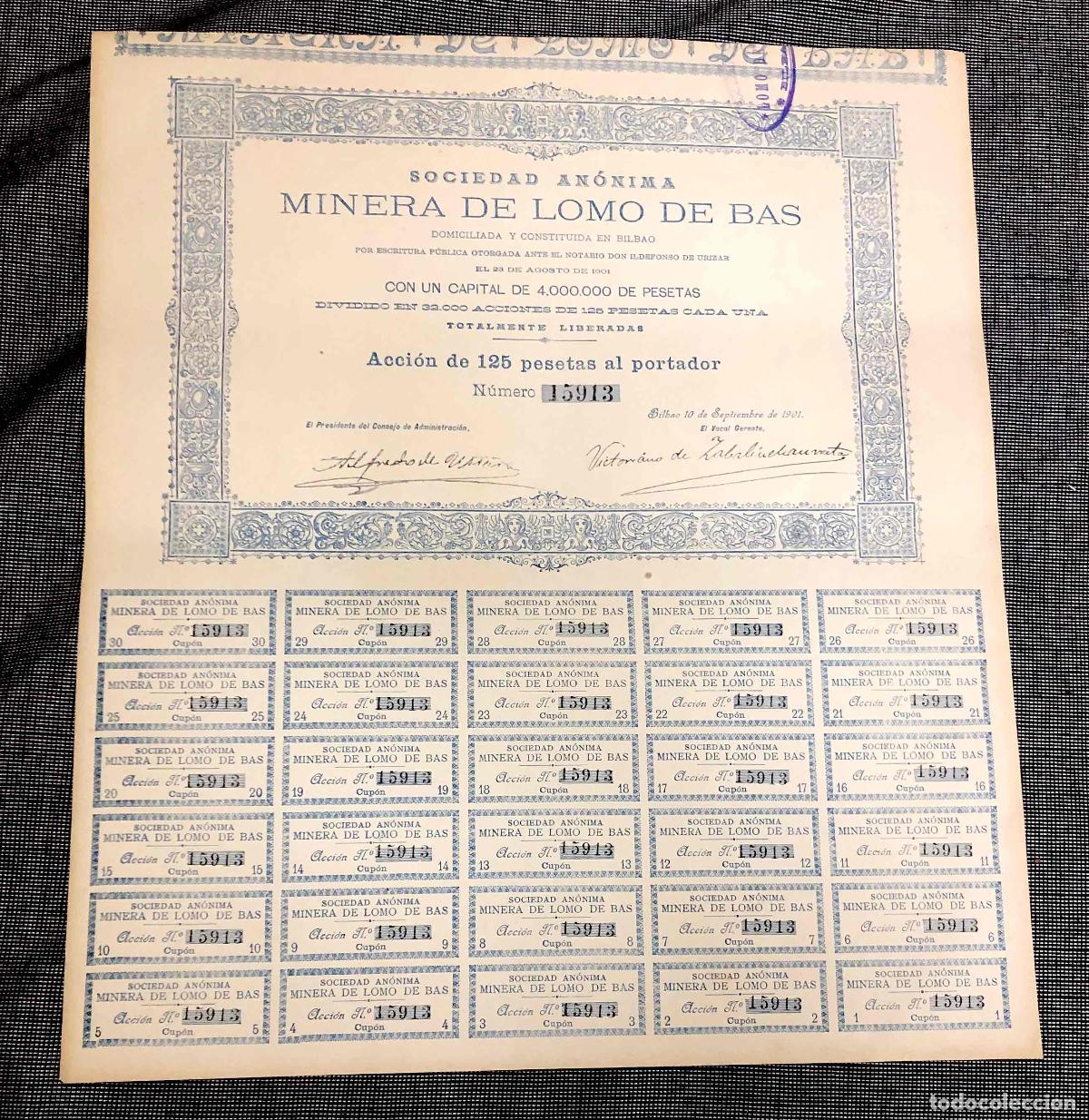 Cartas comerciales: ACCI&Oacute;N SOCIEDAD MINERA DE LOMO DE BAS. BILBAO, 10 DE SEPTIEMBRE DE 1901