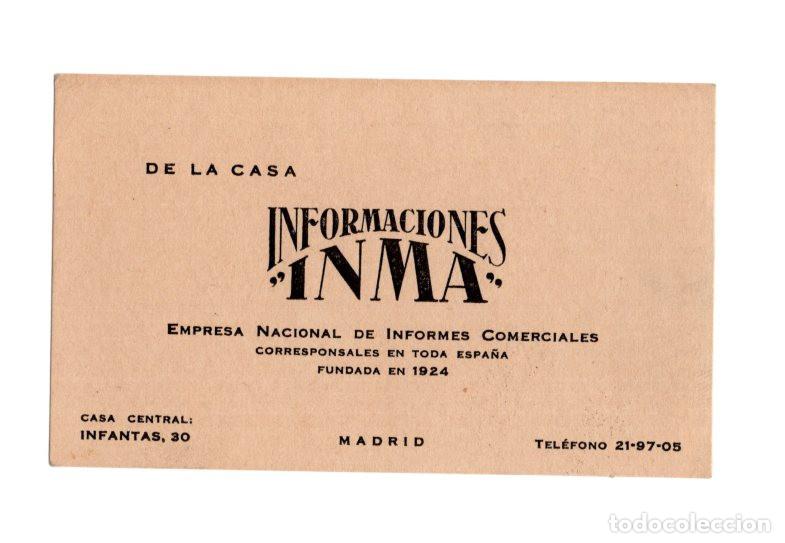 Cartas comerciales: TARJETA COMERCIAL INFORMACIONES INMA MADRID (1924).
