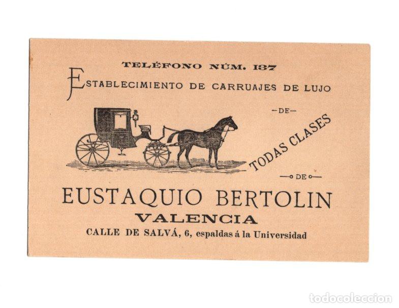 Cartas comerciales: TARJETA PUBLICITARIA O COMERCIAL, CARRUAJES DE LUJO DE EUSTAQUIO BERTOL&Iacute;N, VALENCIA.