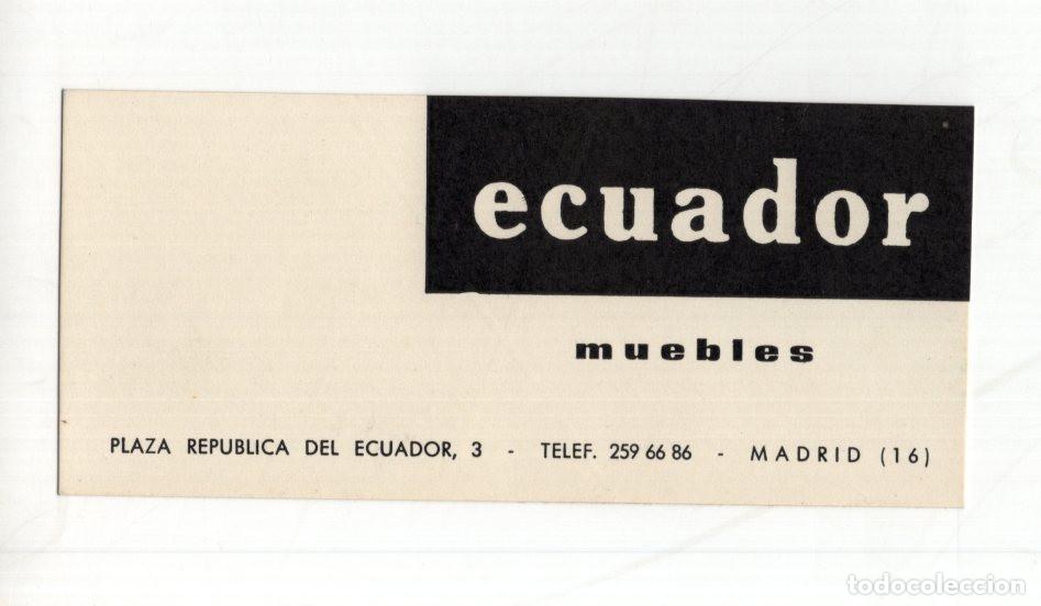 Gesch&auml;ftsbriefe: TARJETA COMERCIAL VINTAGE DE ECUADOR MUEBLES, MADRID. A&Ntilde;OS 60/70. INCLUYE PRECIOS MANUSCRITOS.
