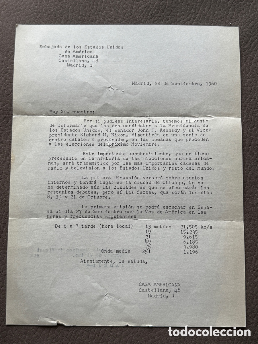 Lettere commerciali: Original carta embajada de los Estados Unidos 1960 - Kennedy Nixon - Historia americana