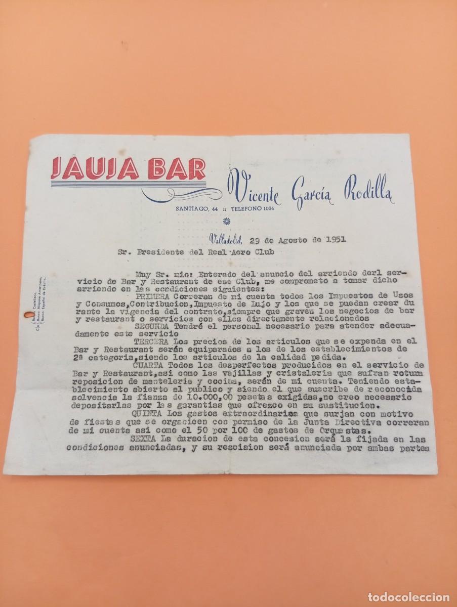 Cartas comerciales: CARTA COMERCIAL. VALLADOLID. 1951. JAUJA BAR. VICENTE GARCIA RODILLA.