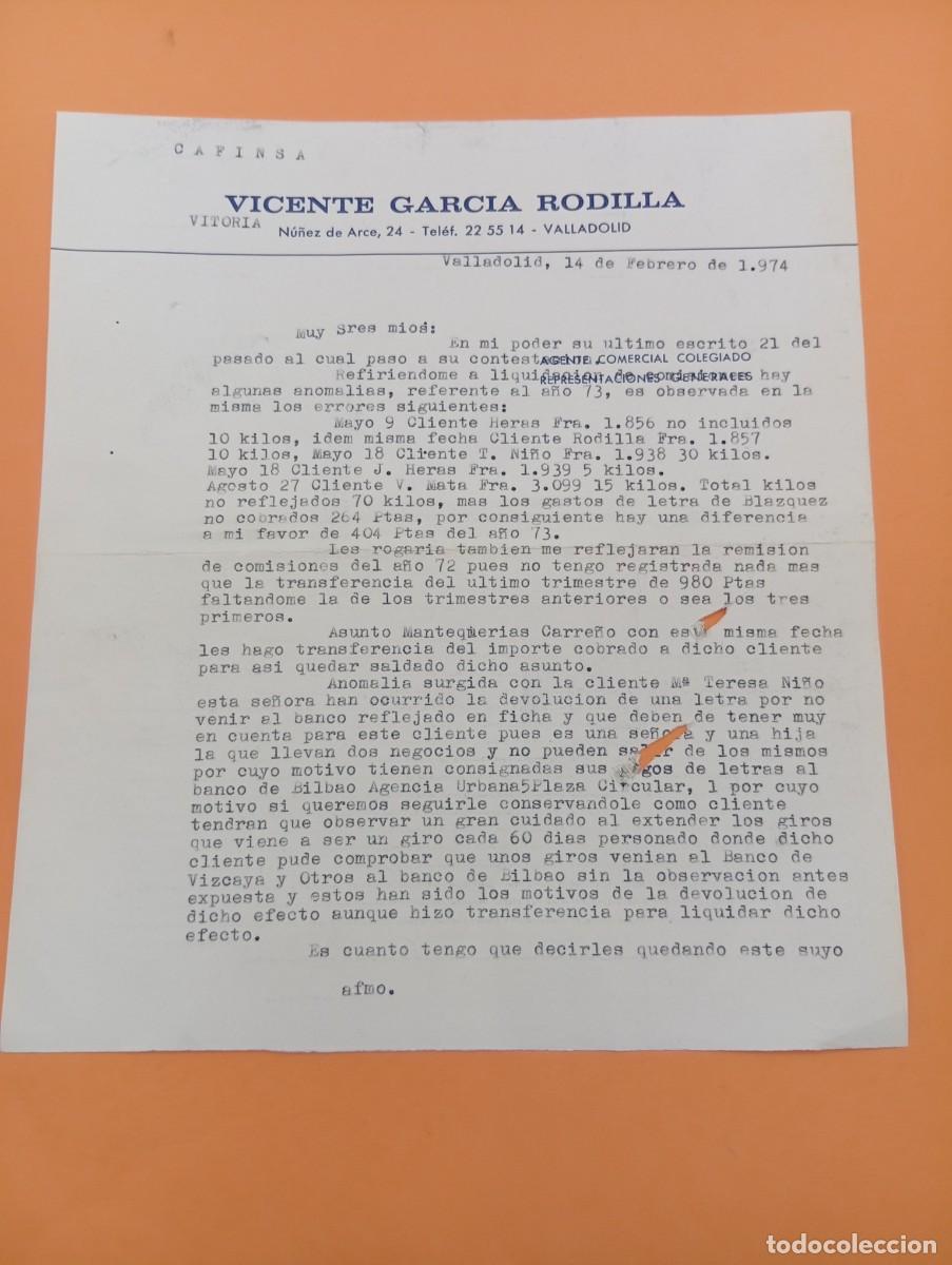 Cartas comerciales: CARTA COMERCIAL. VALLADOLID. 1974. VICENTE GARCIA RODILLA.