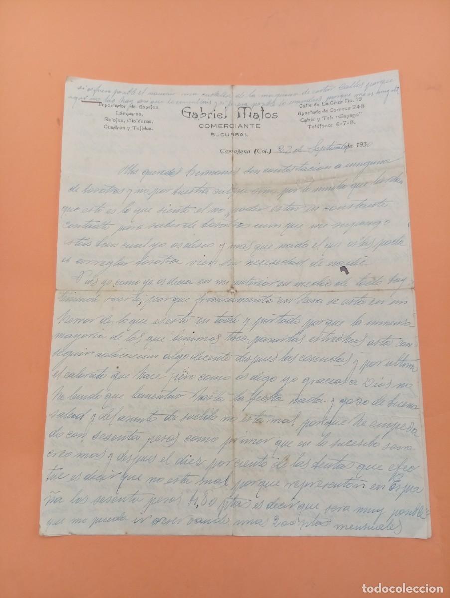 Lettres commerciales: CARTA COMERCIAL. CARTAGENA. 1931. IMPORTADOR DE ESPEJOS-LAMPARAS-RELOJES.. ETC. GABRIEL MATOS. 2 HOJ