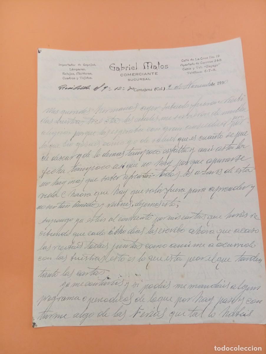 Lettres commerciales: CARTA COMERCIAL. CARTAGENA. 1930. IMPORTADOR DE ESPEJOS-LAMPARAS-RELOJES.. ETC. GABRIEL MATOS.