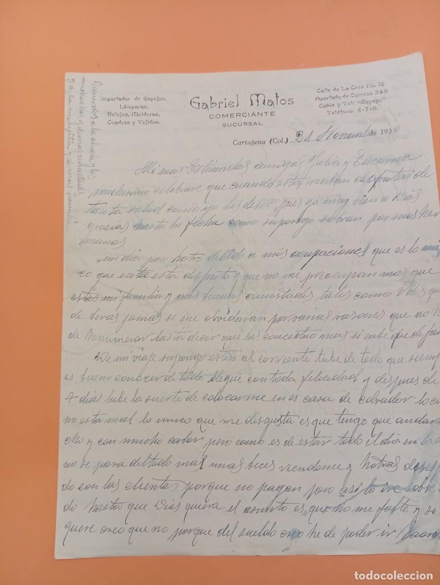 Lettere commerciali: CARTA COMERCIAL. CARTAGENA. 1930. IMPORTADOR DE ESPEJOS-LAMPARAS-RELOJES.. ETC. GABRIEL MATOS.