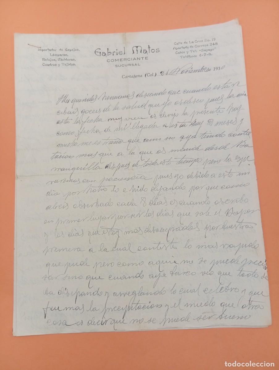 Lettere commerciali: CARTA COMERCIAL. CARTAGENA. 1930. IMPORTADOR DE ESPEJOS-LAMPARAS-RELOJES.. ETC. GABRIEL MATOS. 2 HOJ