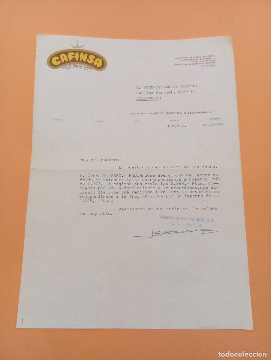 Cartas comerciales: CARTA COMERCIAL. VITORIA. 1974. CAFINSA. INDUSTRIA DE CAFE DEL NORTE, S. A.