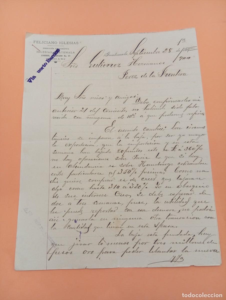 Cartas comerciales: CARTA COMERCIAL. GUATEMALA. 1900. FELICIANO IGLESIAS. 2 HOJAS.
