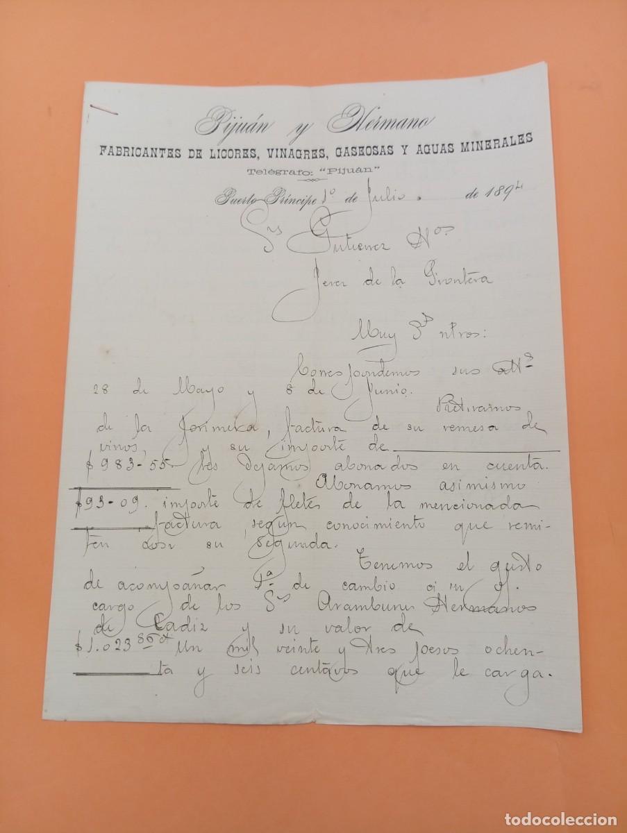 Cartas comerciales: CARTA COMERCIAL. PUERTO PRINCIPE, HAITI. 1894. FABRICANTES DE LICORES-VINAGRES. PIJU&Aacute;N Y HERMANOS.2H