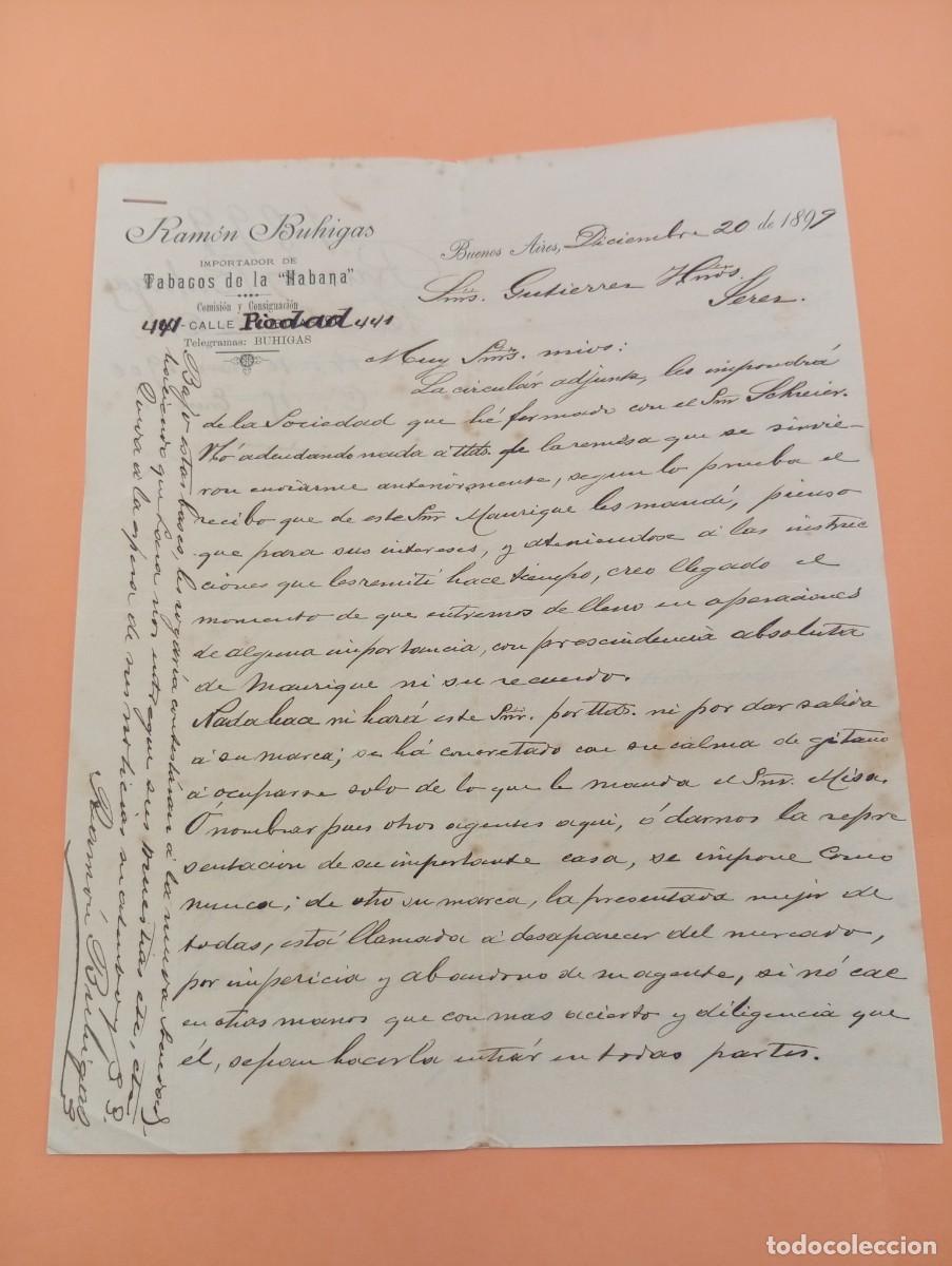 Cartas comerciales: CARTA COMERCIAL. BUENOS AIRES. 1899. IMPORTADOR DE TABACOS DE LA HABANA. RAMON BUHIGAS. 3 HOJAS.