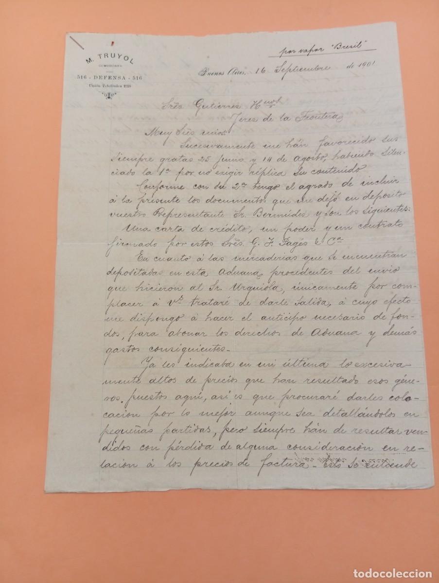 Cartas comerciales: CARTA COMERCIAL. BUENOS AIRES. 1901. M. TRUYOL. COMISIONES. 2 HOJAS.