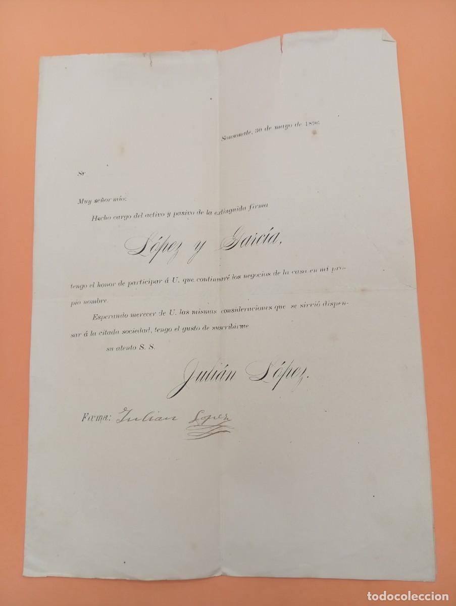 Cartas comerciales: CARTA COMERCIAL. SONSONATE, REPUBLICA DEL SALVADOR. 1896. LOPEZ Y G&ordf;./JULIAN LOPEZ. 2 HOJAS.