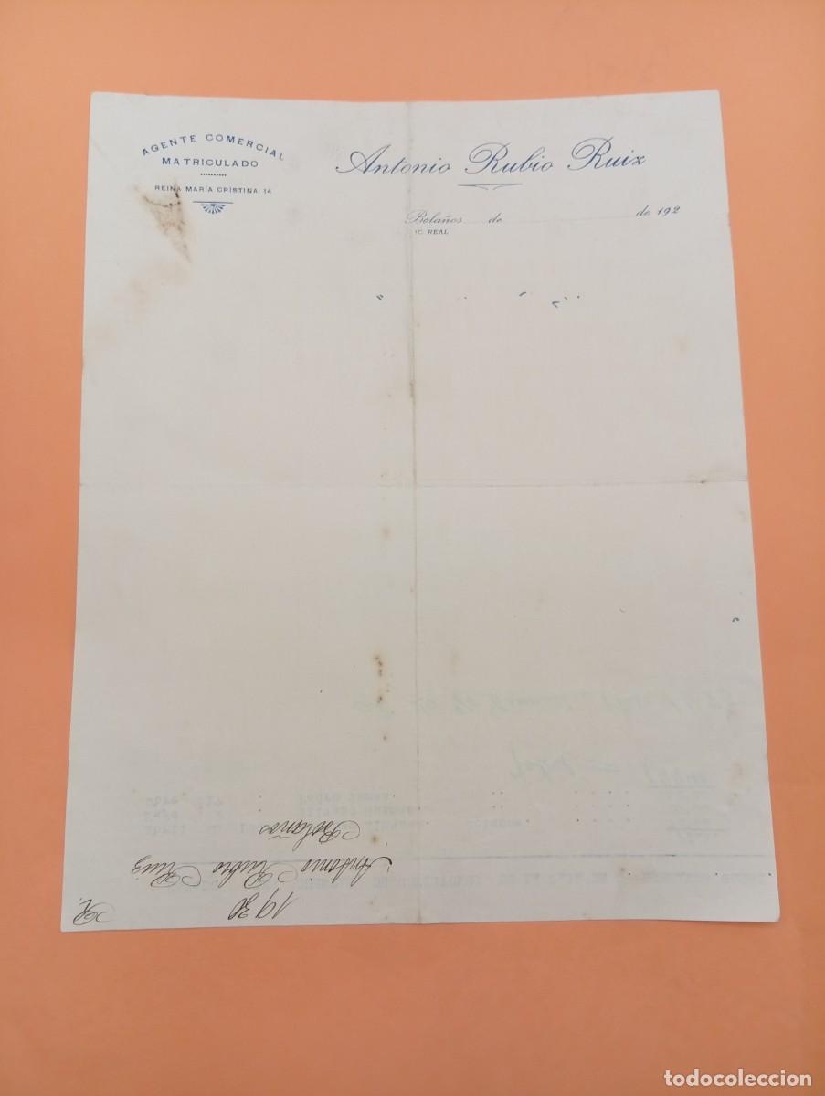 Cartas comerciales: CARTA COMERCIAL. BOLA&Ntilde;OS, C. REAL. 1929. ANTONIO RUBIO RUIZ. AGENTE COMERCIAL.