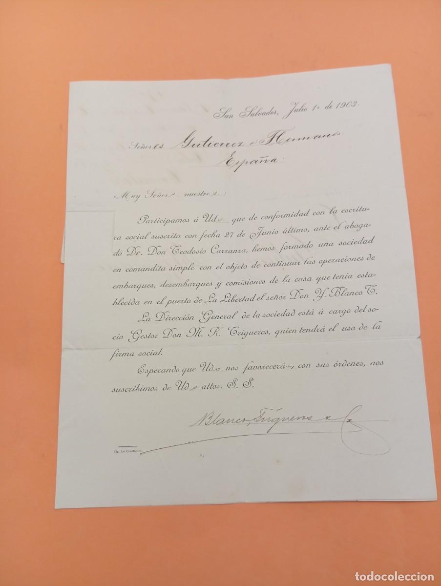 Cartas comerciales: CARTA COMERCIAL. SAN SALVADOR. 1903. GUTIERREZ HERMANOS. 2 HOJAS.
