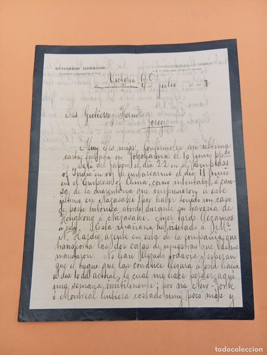 Cartas comerciales: CARTA COMERCIAL. VITORIA. 1908. COSECHEROS Y EXPORTADORES DE VINOS. GUTIERREZ HERMANOS.