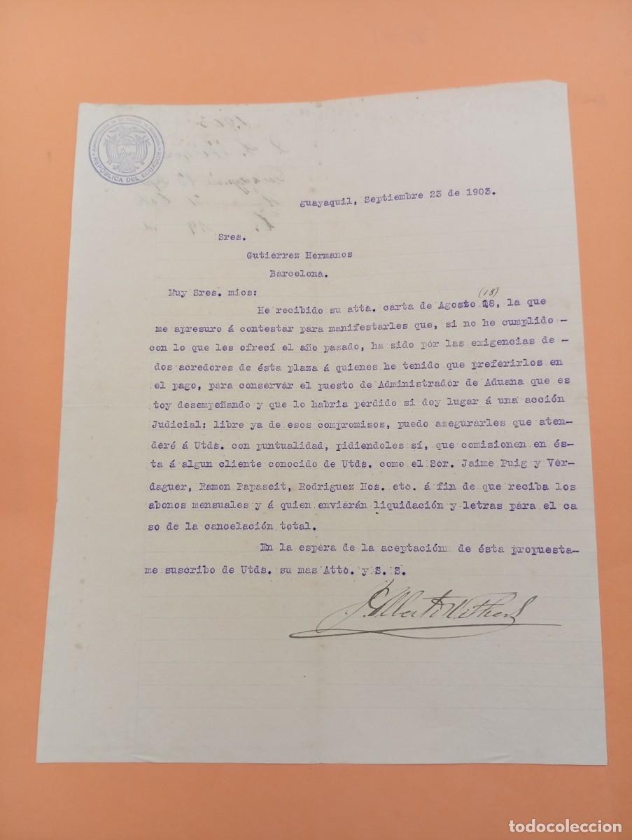 Cartas comerciales: CARTA COMERCIAL. GUAYAQUIL, ECUADOR. 1903. ADMINISTRACION DE LA ADUANA.