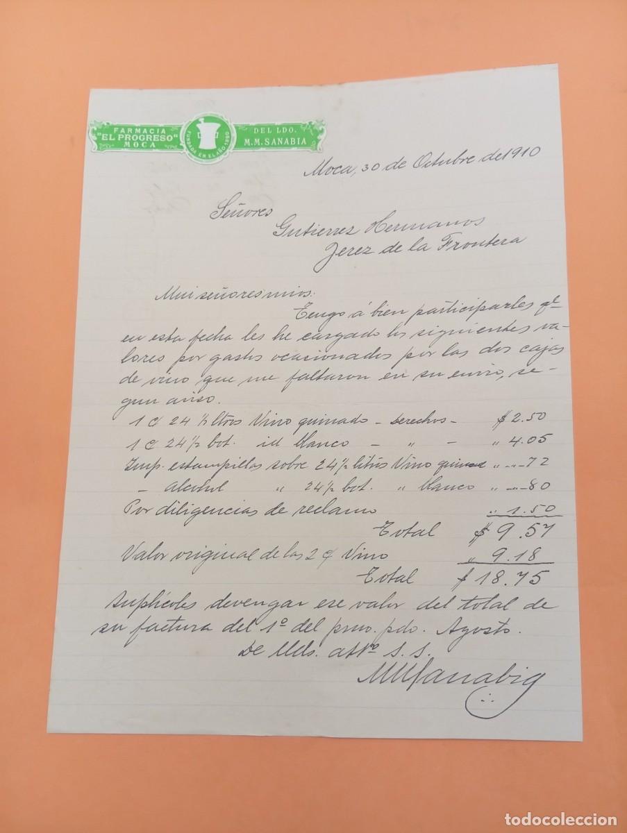 Cartas comerciales: CARTA COMERCIAL. MOCA, REPUBLICA DOMINICANA. 1910. FARMACIA &uml;EL PROGRESO&uml;. DEL LDO. M. M. SANABIA.