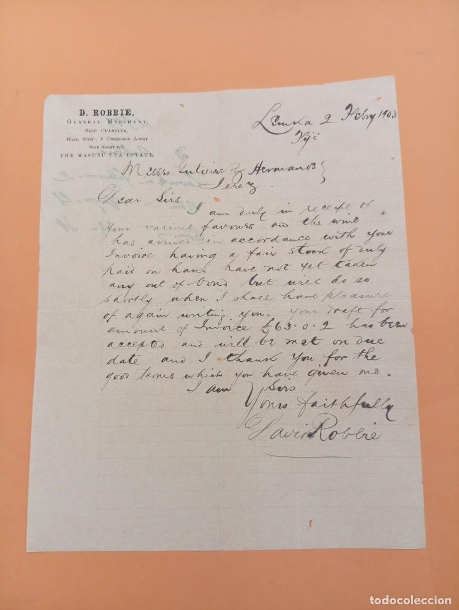 Cartas comerciales: CARTA COMERCIAL. LEVUKA, LOMAIVITI. 1903. D. ROBBIE. GENERAL MERCHANT.