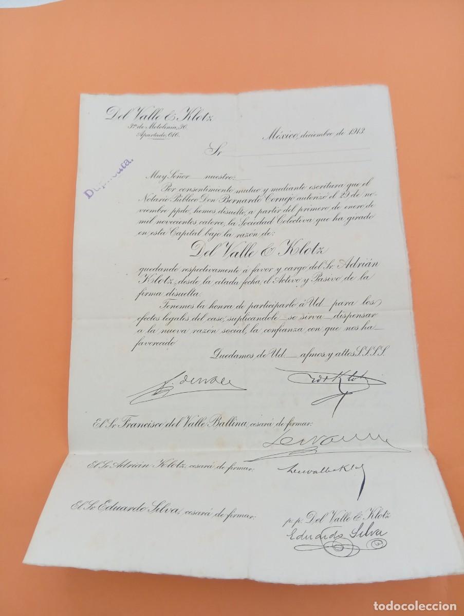 Cartas comerciales: CARTA COMERCIAL. MEXICO. 1913. DEL VALLE & KLOTZ. 2 HOJAS.