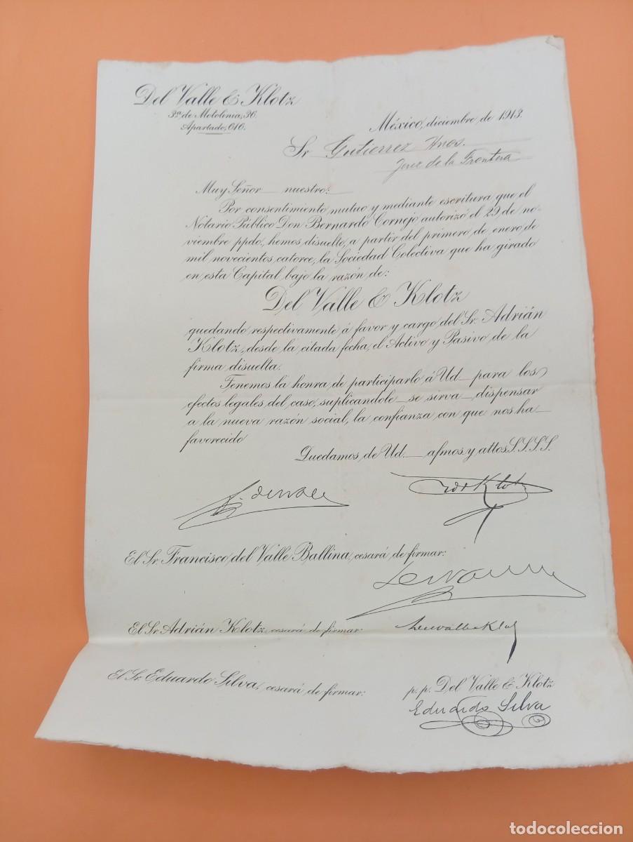 Cartas comerciales: CARTA COMERCIAL. MEXICO. 1913. DEL VALLE & KLOTZ. 2 HOJAS.