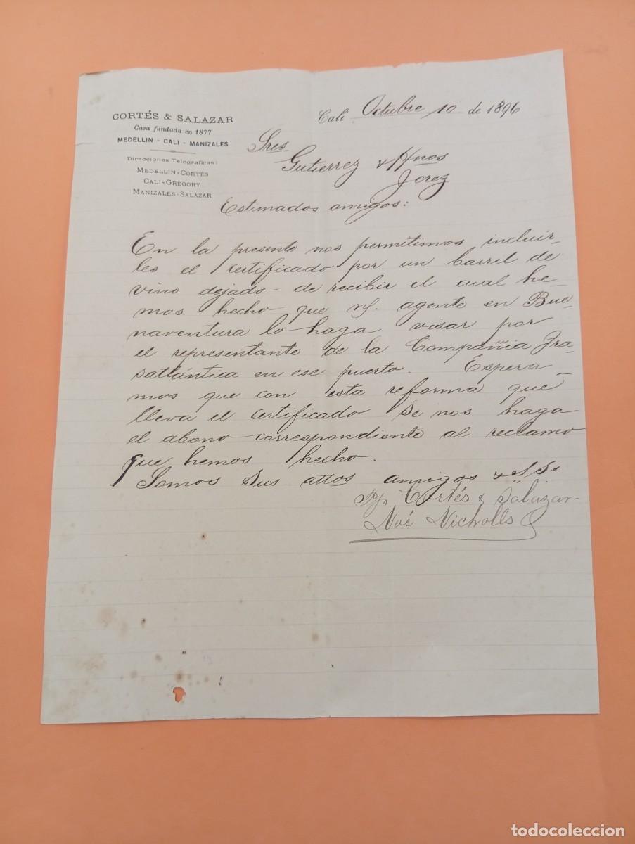 Cartas comerciales: CARTA COMERCIAL. CALI, COLOMBIA. 1896. CORT&Eacute;S & SALAZAR.