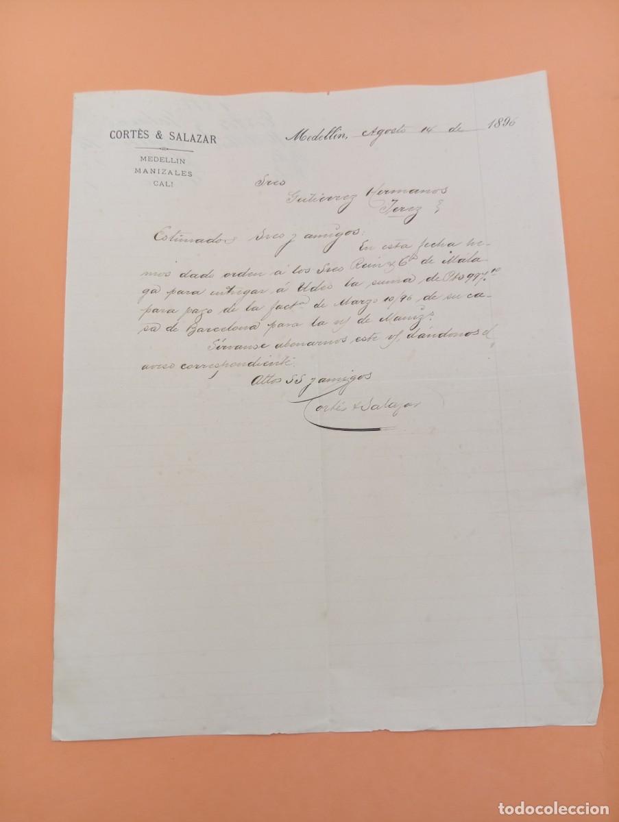 Cartas comerciales: CARTA COMERCIAL. MEDELLIN, COLOMBIA. 1896. CORT&Eacute;S & SALAZAR.