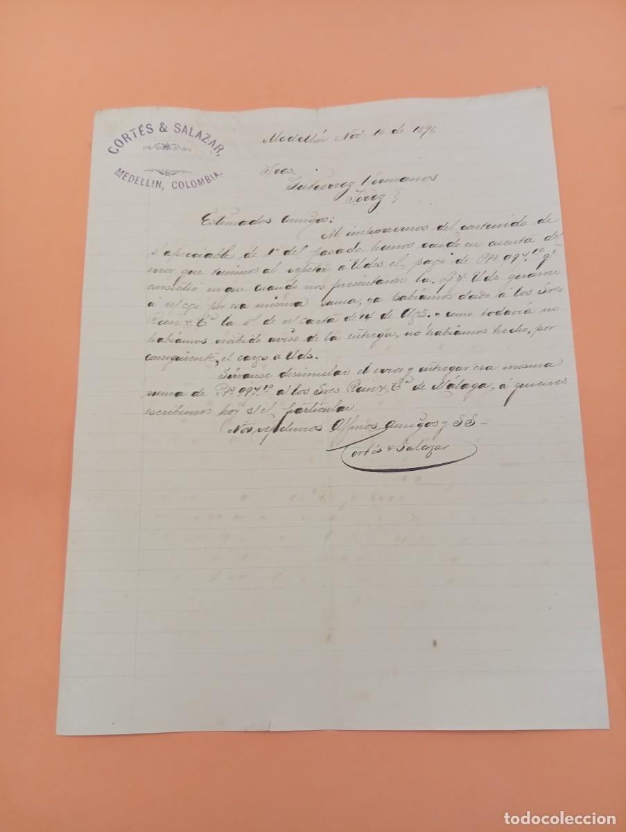 Cartas comerciales: CARTA COMERCIAL. MEDELLIN, COLOMBIA. 1896. CORT&Eacute;S & SALAZAR.