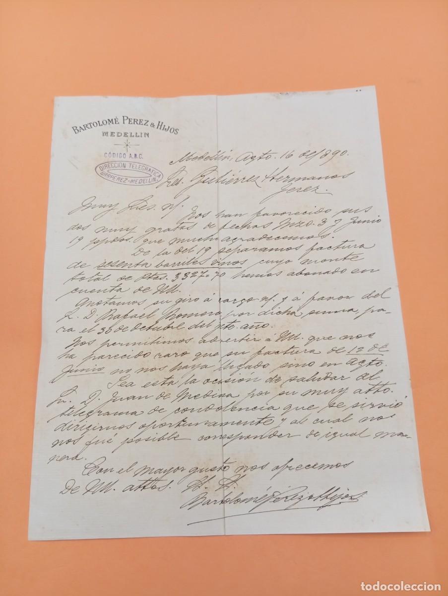 Cartas comerciales: CARTA COMERCIAL. CALI, COLOMBIA. 1890. BARTOLOM&Eacute; PEREZ & HIJOS. CODIGO A.B.C.