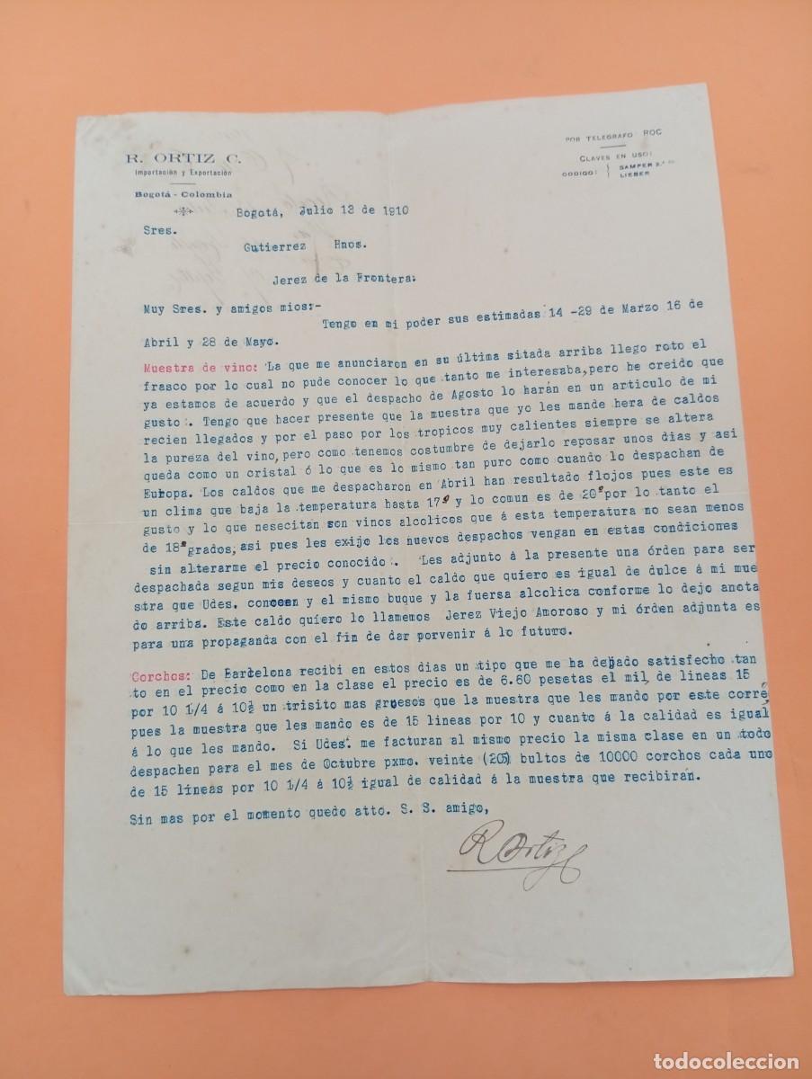 Cartas comerciales: CARTA COMERCIAL. BOGOTA, COLOMBIA. 1910. IMPORTACION Y EXPORTACION. R. ORTIZ C.