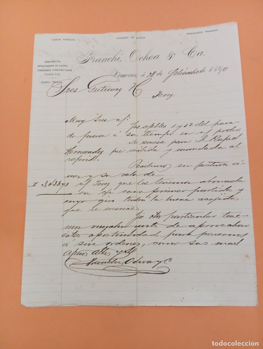 Cartas comerciales: CARTA COMERCIAL. VERACRUZ, MEXICO. 1890. VIVERES-VINOS-LICORES. FRANCHI, OCHOA & C&ordf;.