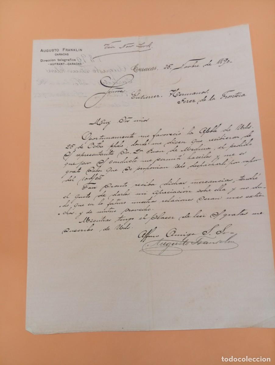 Cartas comerciales: CARTA COMERCIAL. CARACAS, VENEZUELA. 1890. AUGUSTO FRANKLIN.