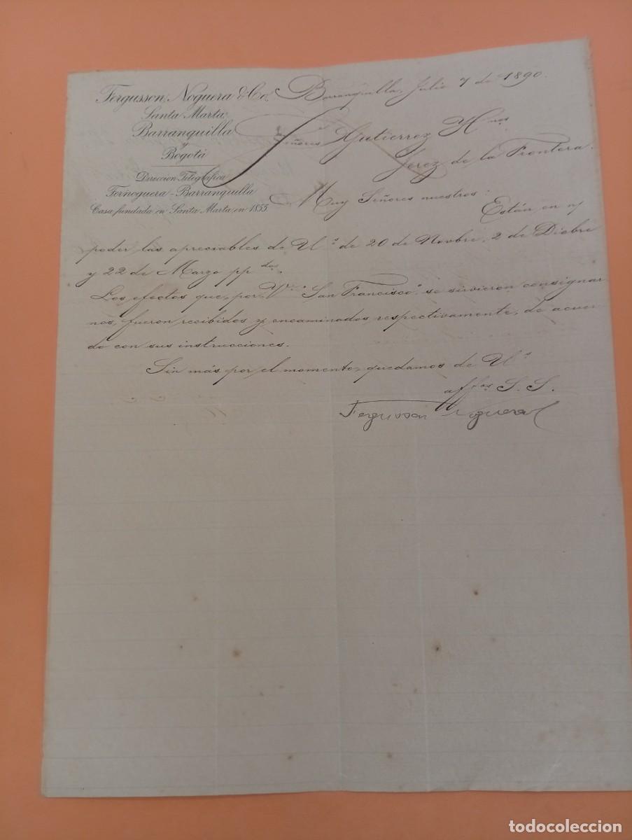 Cartas comerciales: CARTA COMERCIAL. BARRANQUILLA, COLOMBIA. 1890. FERGUSSON NOGUERA & C&ordm;.