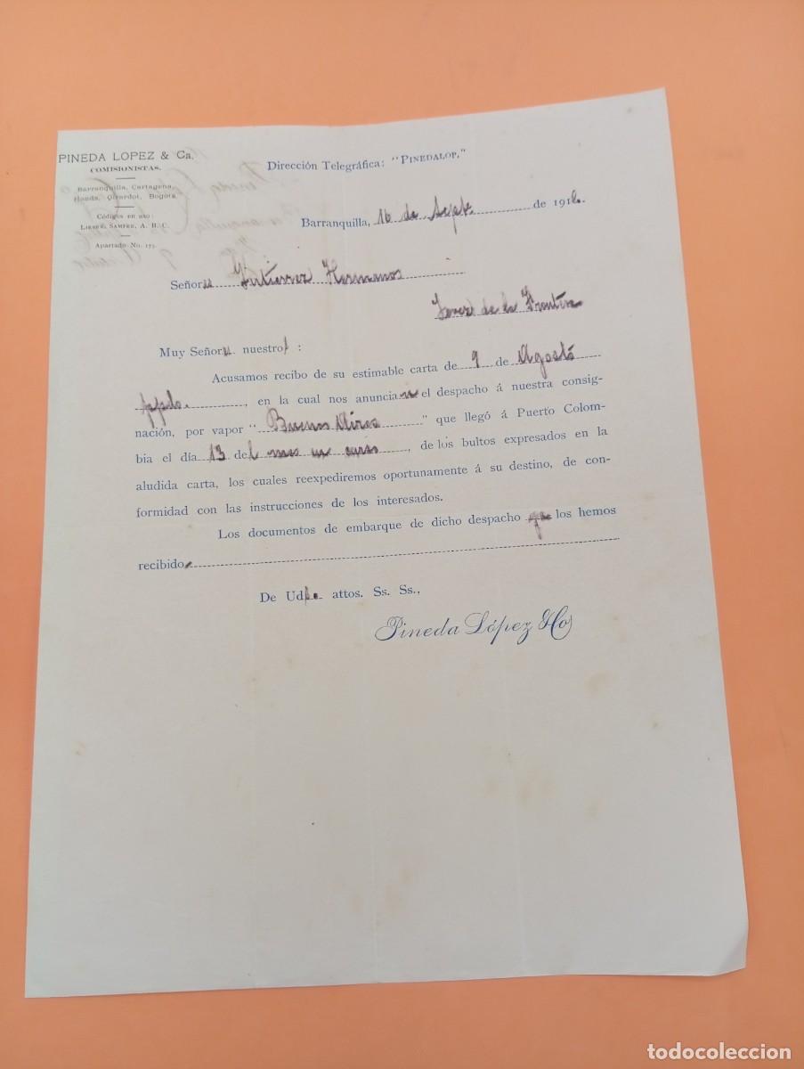 Cartas comerciales: CARTA COMERCIAL. BARRANQUILLA, COLOMBIA. 1910. PINEDA LOPEZ & C&ordf;. COMISIONISTA.