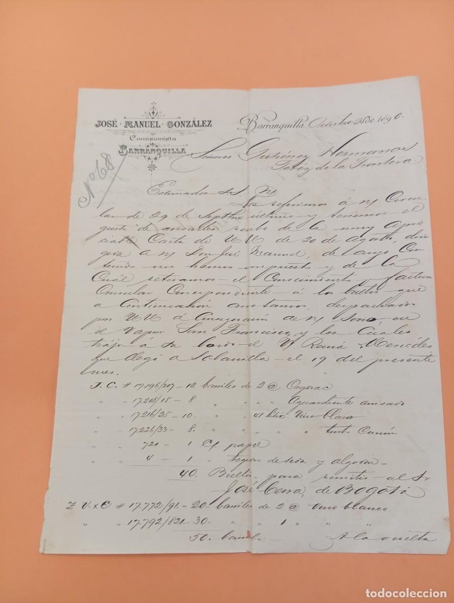 Cartas comerciales: CARTA COMERCIAL. BARRANQUILLA, COLOMBIA. 1890. JOSE MANUEL GONZALEZ. COMISIONISTA.