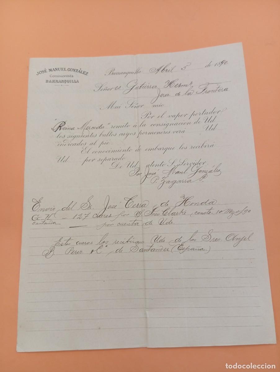 Cartas comerciales: CARTA COMERCIAL. BARRANQUILLA, COLOMBIA. 1890. JOSE MANUEL GONZALEZ. COMISIONISTA.