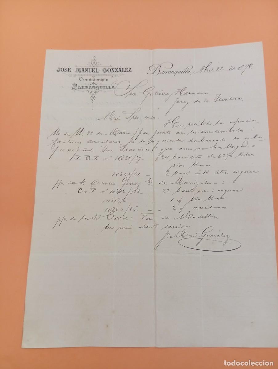 Cartas comerciales: CARTA COMERCIAL. BARRANQUILLA, COLOMBIA. 1890. JOSE MANUEL GONZALEZ. COMISIONISTA.