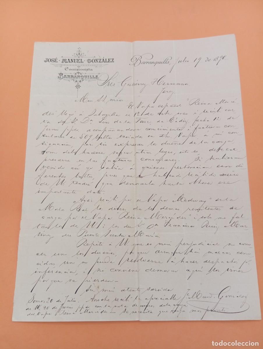 Cartas comerciales: CARTA COMERCIAL. BARRANQUILLA, COLOMBIA. 1890. JOSE MANUEL GONZALEZ. COMISIONISTA.