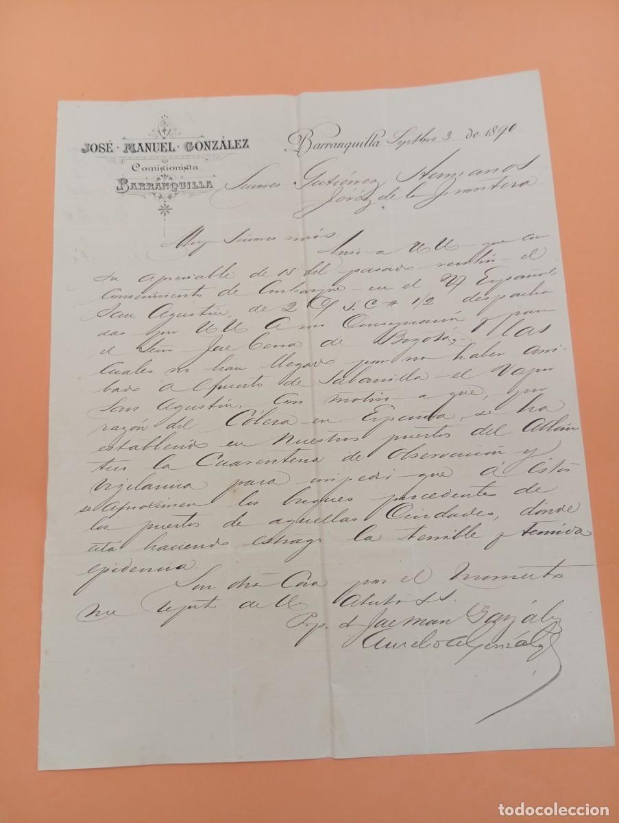 Cartas comerciales: CARTA COMERCIAL. BARRANQUILLA, COLOMBIA. 1890. JOSE MANUEL GONZALEZ. COMISIONISTA.