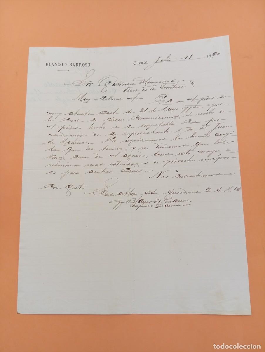 Cartas comerciales: CARTA COMERCIAL. CUCUTA, COLOMBIA. 1890. BLACO Y BARROSO.