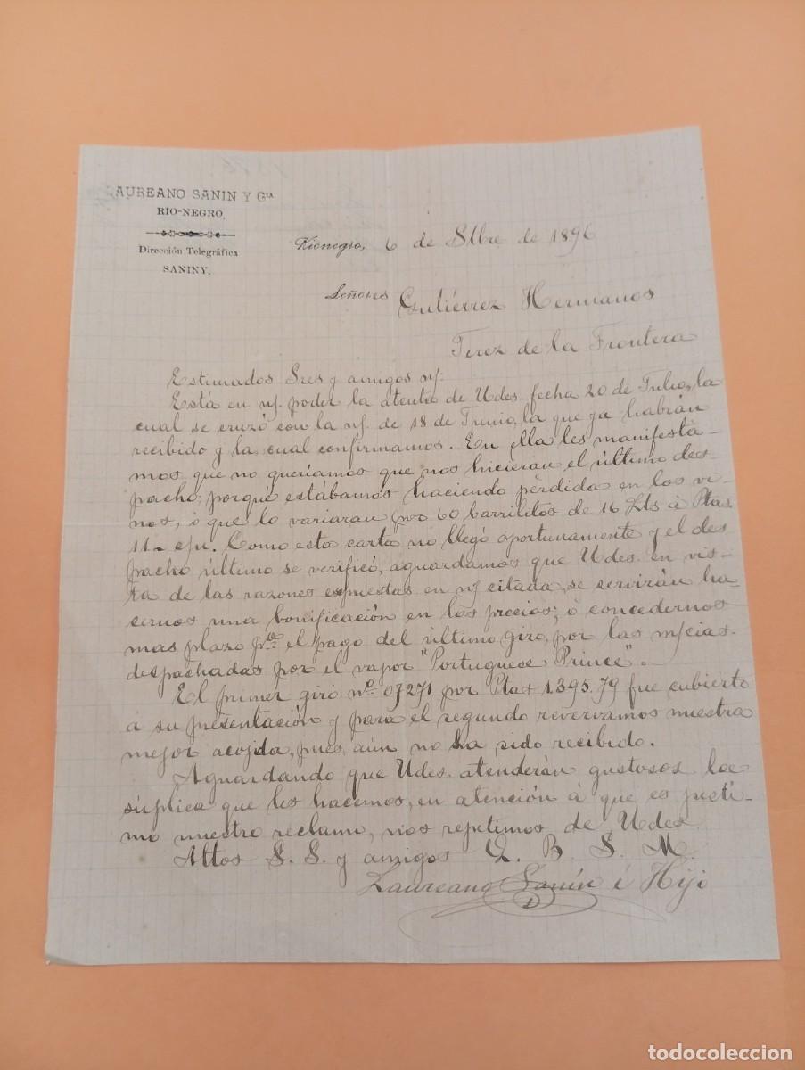 Cartas comerciales: CARTA COMERCIAL. RIO-NEGRO, COLOMBIA. 1896. LAUREANO SANIN Y C&ordf;.