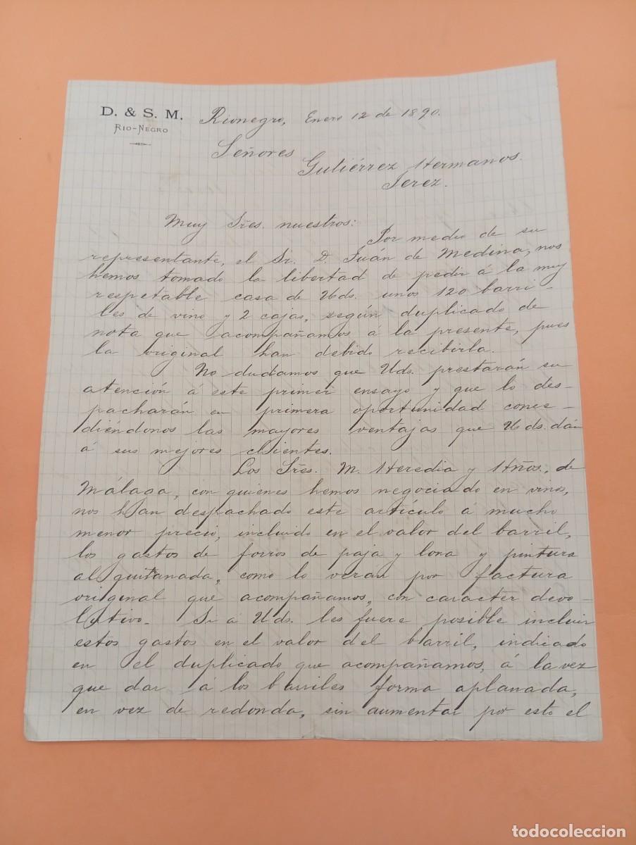 Cartas comerciales: CARTA COMERCIAL. RIO-NEGRO, COLOMBIA. 1890. D. & S. M.
