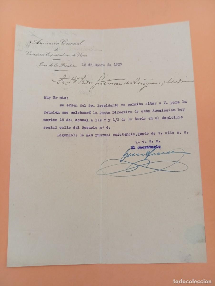 Cartas comerciales: CARTA COMERCIAL. JEREZ DE LA FRONTERA. 1929. ASOCIACION GREMIAL DE CRIADORES-EXPORTADORES DE VINOS.