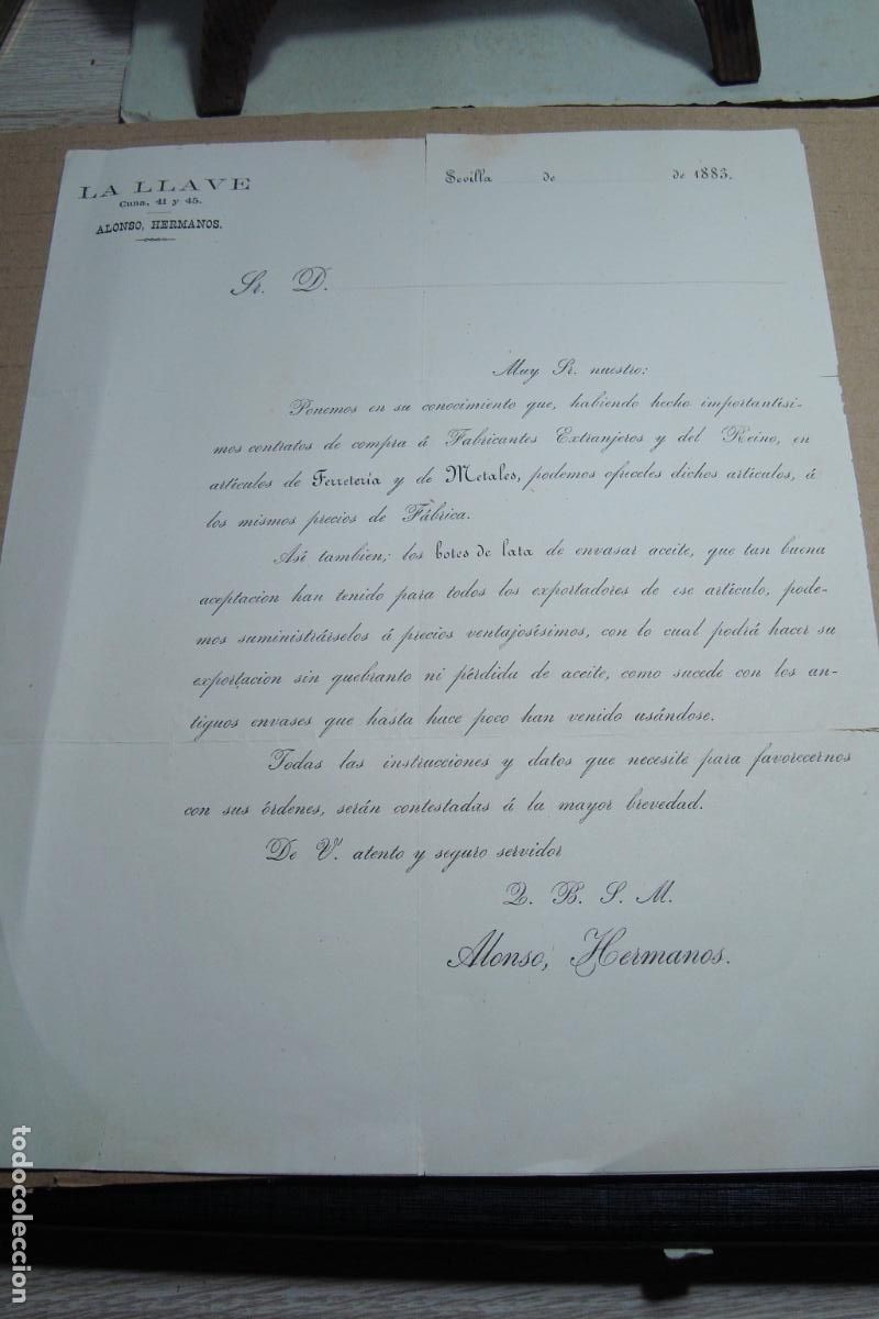 Cartas comerciales: ANTIGUA CARTA COMERCIAL FERRETERIA LA LLAVE. ALONSO HERMANOS SEVILLA 1883.
