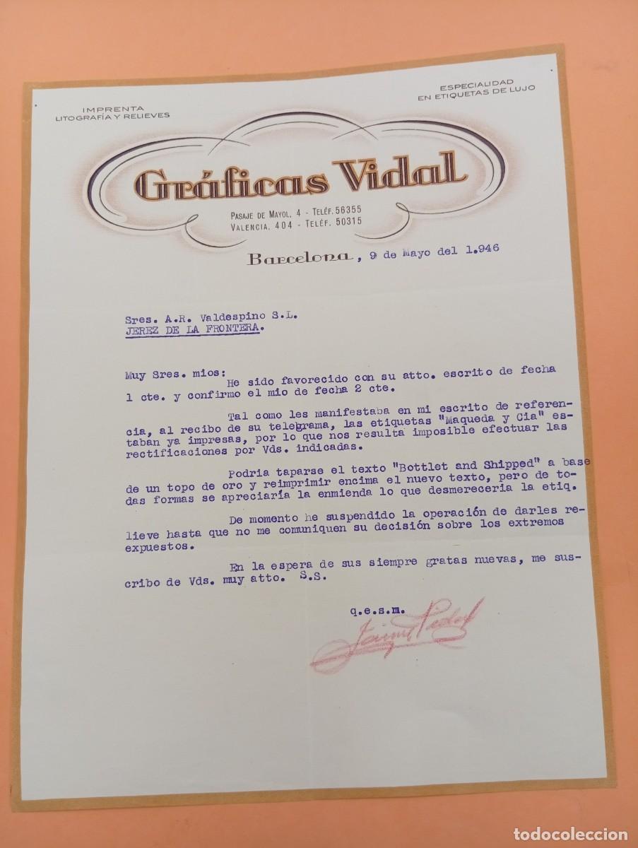 Lettres commerciales: CARTA COMERCIAL. BARCELONA. 1946. GRAFICAS VIDAL. IMPRENTA, LITOGRAFIA Y RELIEVES.