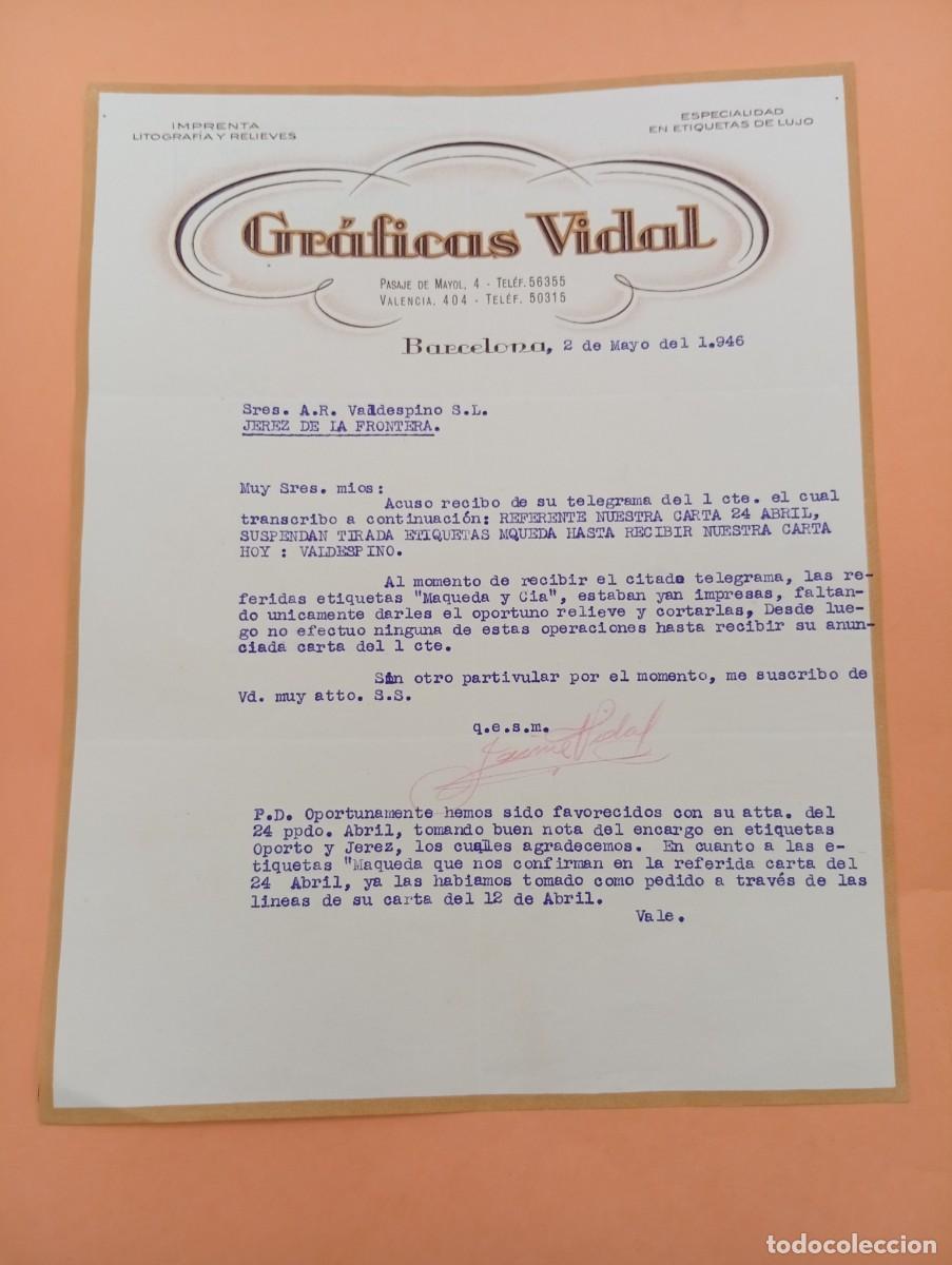 Lettres commerciales: CARTA COMERCIAL. BARCELONA. 1946. GRAFICAS VIDAL. IMPRENTA, LITOGRAFIA Y RELIEVES.